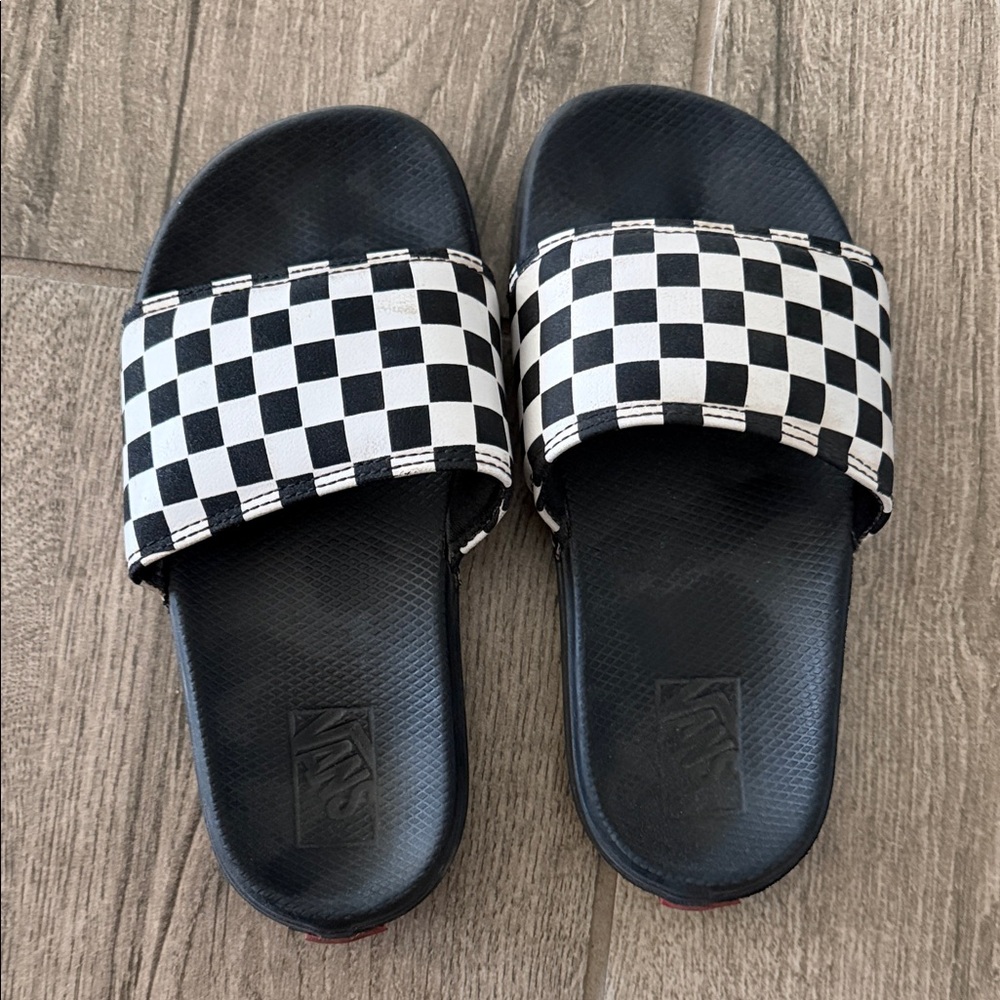 Kids Vans Black and White Checkered Slides